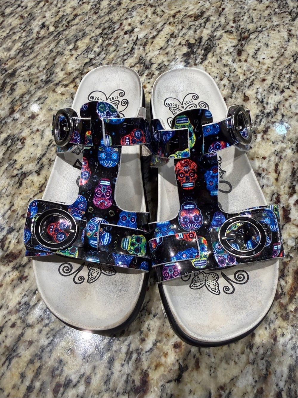 Allegra K Black Multicolor Sugar Skull Kids Sandals